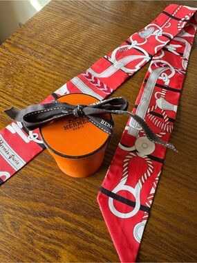 Hermès Red Silk Twilly Scarf